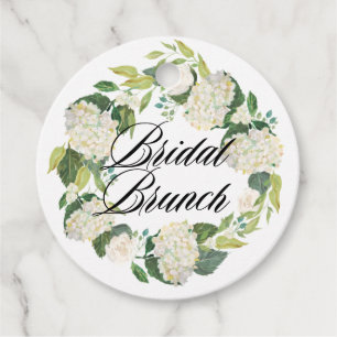 Étiquettes Cadeau Couronne florale d'hortensia blanc pour brunch de