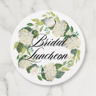 Étiquettes Cadeau Couronne florale d'hortensia blanc pour déjeuner d