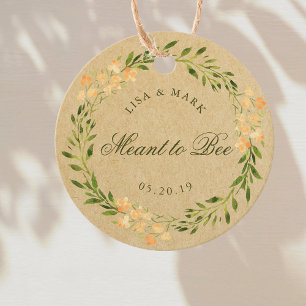 Étiquettes Cadeau Couronne florale Meant to Bee Mariage Kraft Rond