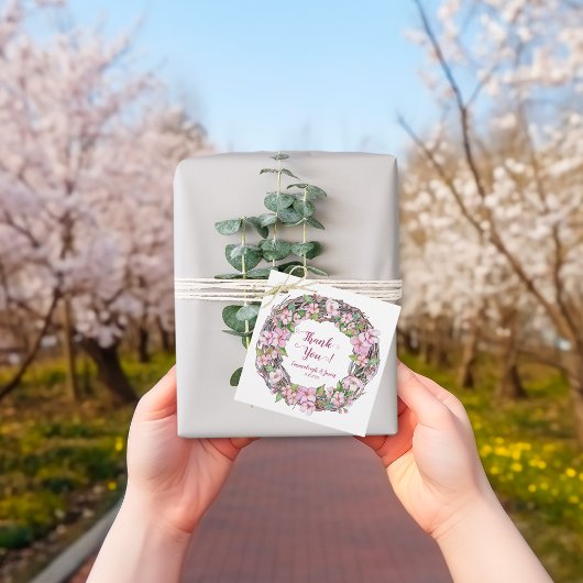 Étiquettes Cadeau Couronne florale rose de printemps Merci