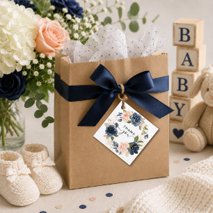 Étiquettes Cadeau Couronne florale rose marine remerciement pour bab