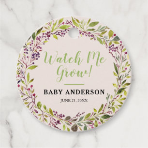 Étiquettes Cadeau Couronne florale Watch Me Grow Violet Baby Shower