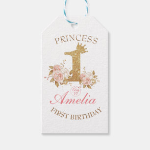 Étiquettes-cadeau Couronne rose princesse 1er anniversaire
