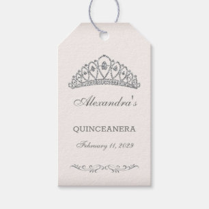 Étiquettes-cadeau Coutume argentée Quinceanera de diadème de parti