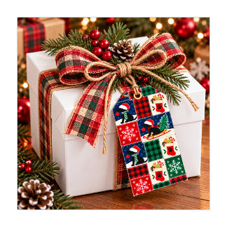 Étiquettes-cadeau Couverture patchwork de Noël pour Labrador