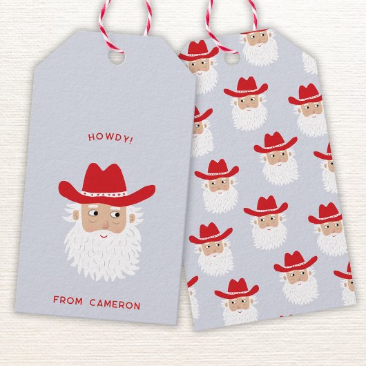 Étiquettes-cadeau Cowboy Santa Claus Fun Western Holiday