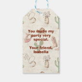 Étiquettes-cadeau Cowgirl 5e anniversaire Bash (Dos)