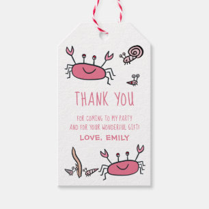 Étiquettes-cadeau Crabe rose mignon Animaux de mer Fille Merci d'ann