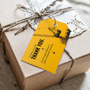 Étiquettes-cadeau Crane couchant Merci à thème de construction