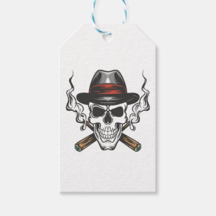 Étiquettes-cadeau Crâne de gangster avec chapeau fedora