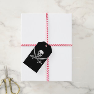 Étiquettes-cadeau Crâne de pirate et os croisés avec épée (TLAPD)
