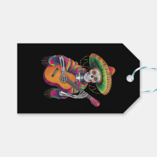Étiquettes-cadeau Crâne de squelette de la fête Cinco De Mayo Guitar