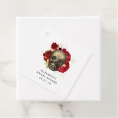 Étiquettes Cadeau Crâne gothique rouge et or et roses (En situation)