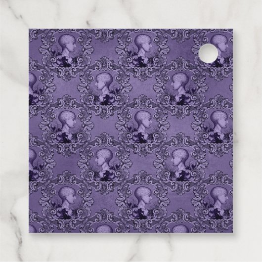Étiquettes Cadeau Crâne gothique victorien mauve et noire (Dos)