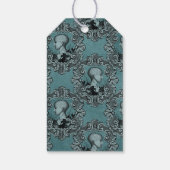 Étiquettes-cadeau Crâne gothique victorien turquoise et noir (Dos)