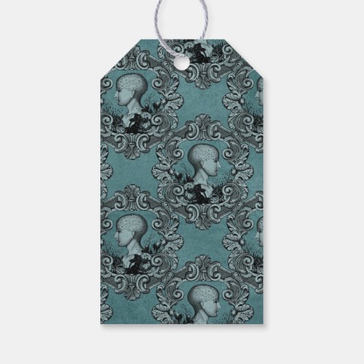 Étiquettes-cadeau Crâne gothique victorien turquoise et noir (Dos)