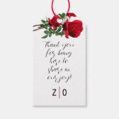 Étiquettes-cadeau Cravate De Message Merci Roses Rouge Sur Les Balis (Devant)