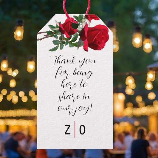 Étiquettes-cadeau Cravate De Message Merci Roses Rouge Sur Les Balis