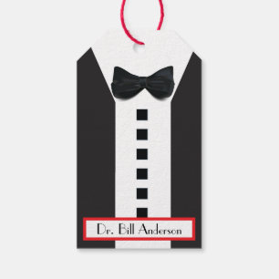 Étiquettes-cadeau Cravate noire Tuxedo 🎩 drôle Monogramme