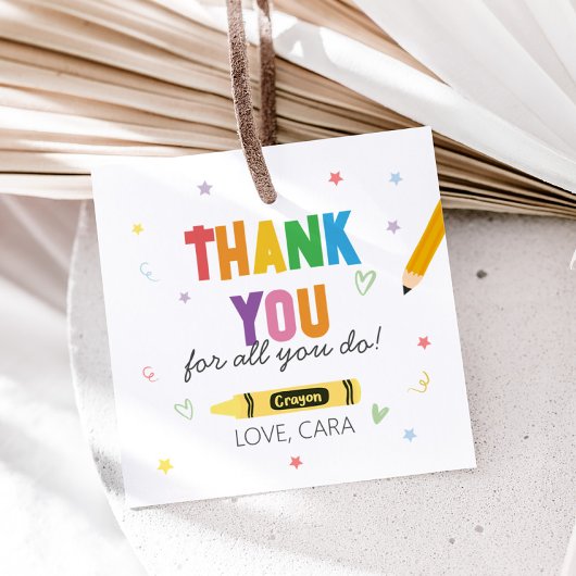Étiquettes Cadeau Crayons Appréciation de l'enseignant Merci Carré