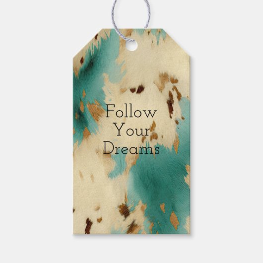 Étiquettes-cadeau Cream Gold Turquoise Cowhide Animal (Devant)