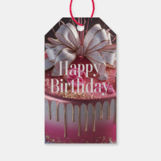 Étiquettes-cadeau Création de gâteau d'anniversaire rose et or éléga