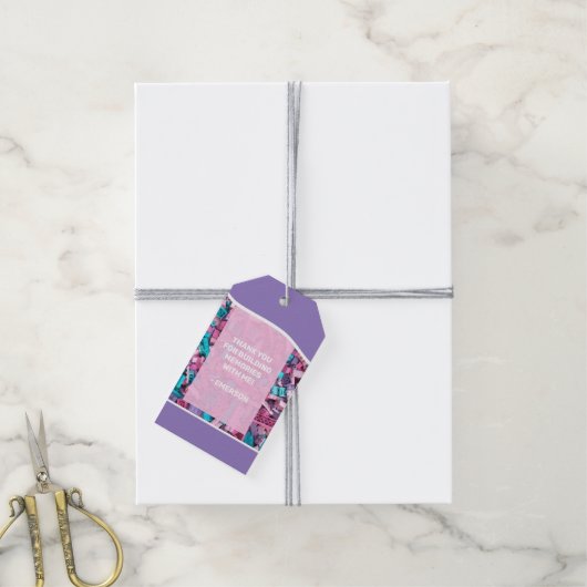 Étiquettes-cadeau Creative Pastel rose violet briques de constructio (Avec de la ficelle)