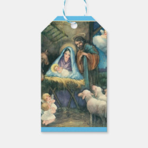 Étiquettes-cadeau Crèche de Noël Vintage Religieux de Noël