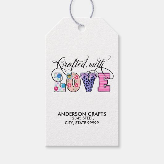 Étiquettes-cadeau Créé avec amour noir Script ID193 (Devant)