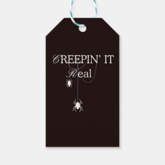 Étiquettes-cadeau « Creepin' It Real » | Araignée Halloween Noir & B