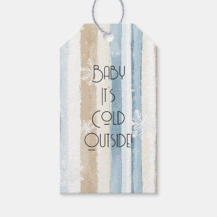 Étiquettes-cadeau Crème Beige Bleu Noël Flocons de Neige Rayures Fro