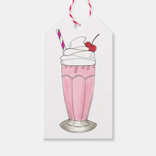 Étiquettes-cadeau Crème de glace aux fraises roses Shake Milkshake D (Devant)