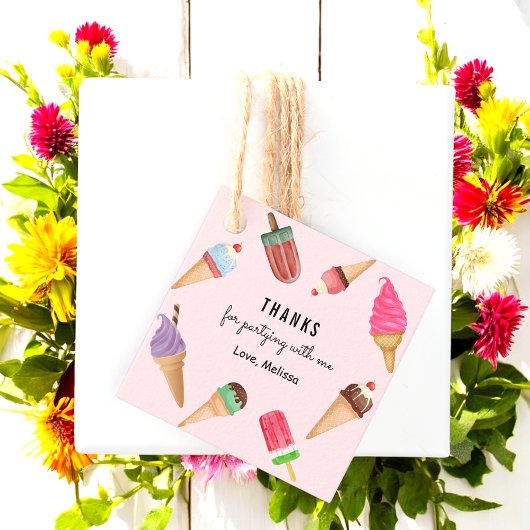 Étiquettes Cadeau Crème glacée rose bleu Merci vert Favoriser les ét