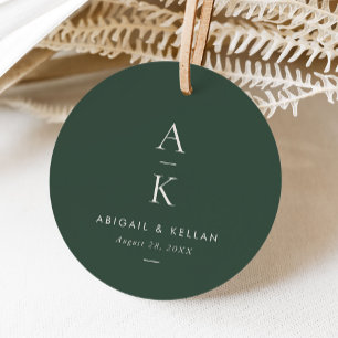 Étiquettes Cadeau Crème moderne Monogramme vert Mariage de tonalité