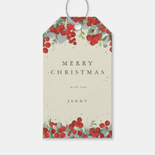 Étiquettes-cadeau Crème Rouge Baie+Eucalyptus Noël/Fêtes