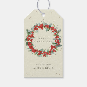 Étiquettes-cadeau Crème Rouge Berry+Eucalyptus Noël/Fêtes