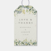 Étiquettes-cadeau Crème Snowberry+Eucalyptus Amour Mariage + Merci (Devant)