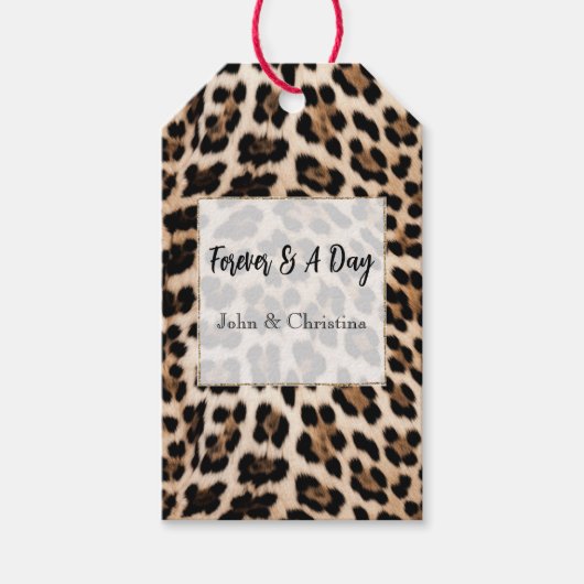 Étiquettes-cadeau Crémeux Brown Empreinte de léopard noir Mariage an (Devant)