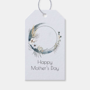 Étiquettes-cadeau Crescent Bleu Lune aux fleurs blanches Fête des mè