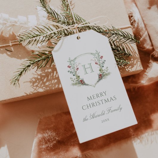 Étiquettes-cadeau Crest de monogramme de Noël