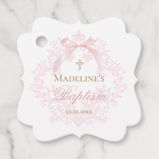 Étiquettes Cadeau crête rose aquarelle | Baptême (Devant)
