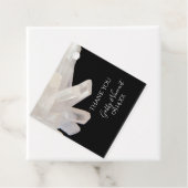 Étiquettes Cadeau Cristaux blancs sur Merci Mariage noir (En situation)