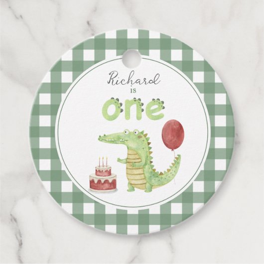 Étiquettes Cadeau Crocodile d'aquarelle 1er anniversaire (Devant)