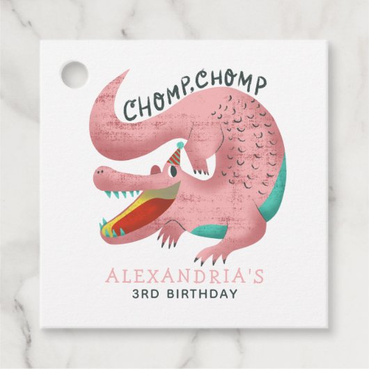 Étiquettes Cadeau Crocodile Thème Anniversaire Fête Rose (Devant)