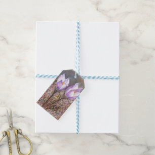 ÉTIQUETTES-CADEAU CROCUS POURPRE DONNANT L'AMOUR CHEZ PÂQUES