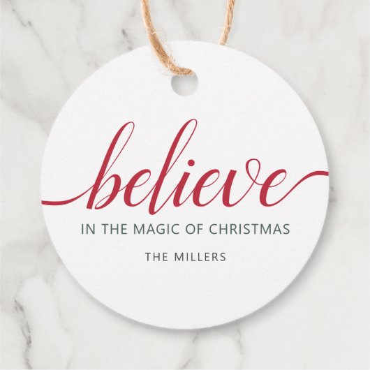 Étiquettes Cadeau Croire le script de Noël blanc (Dos)