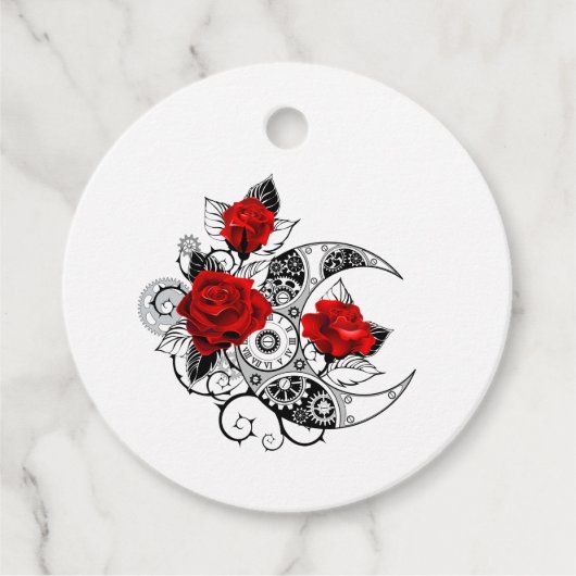 Étiquettes Cadeau Croissant mécanique avec roses rouges (Devant)