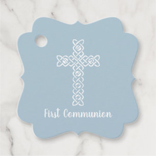 Étiquettes Cadeau Croix   Acier Baptême Communion Bleu Christening