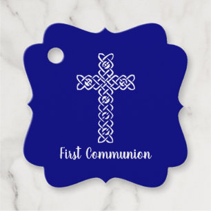 Étiquettes Cadeau Croix   Baptême de communion bleu marine
