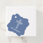 Étiquettes Cadeau Croix | Baptême de communion gris bleu (En situation)